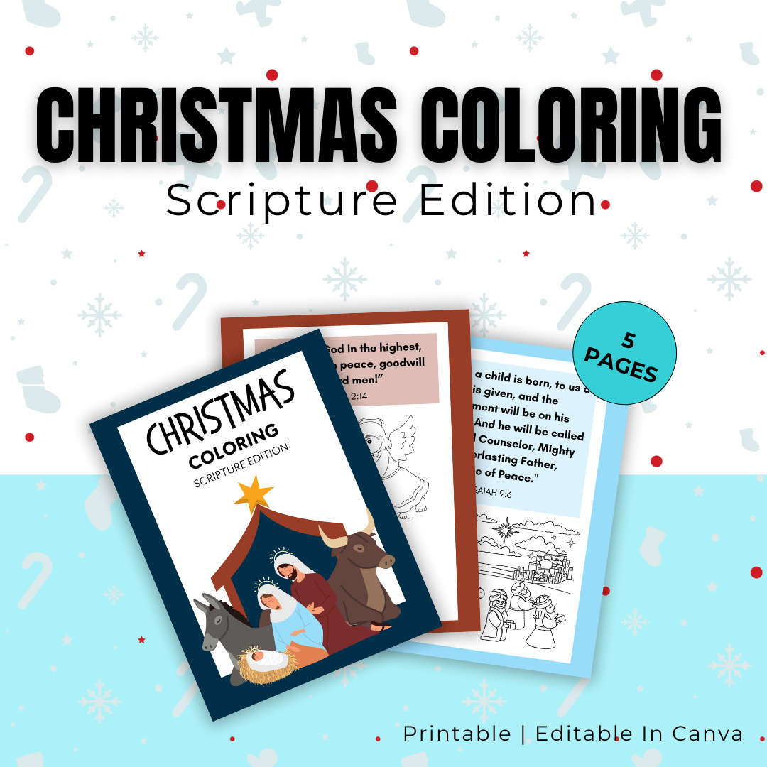 KIDS | Christmas Coloring Scripture Edition | Editable in Canva