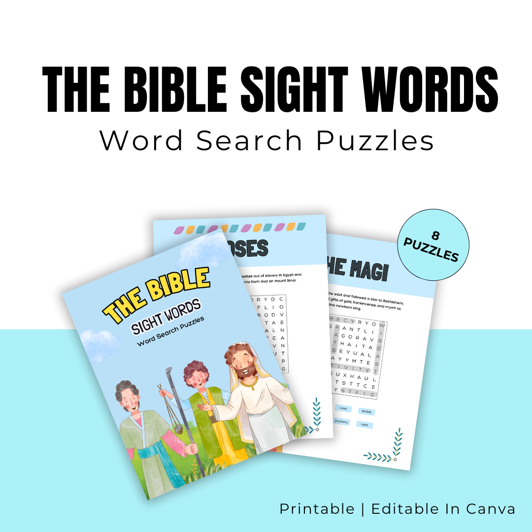 KIDS | Bible Sight Word Search Puzzles | Editable in Canva