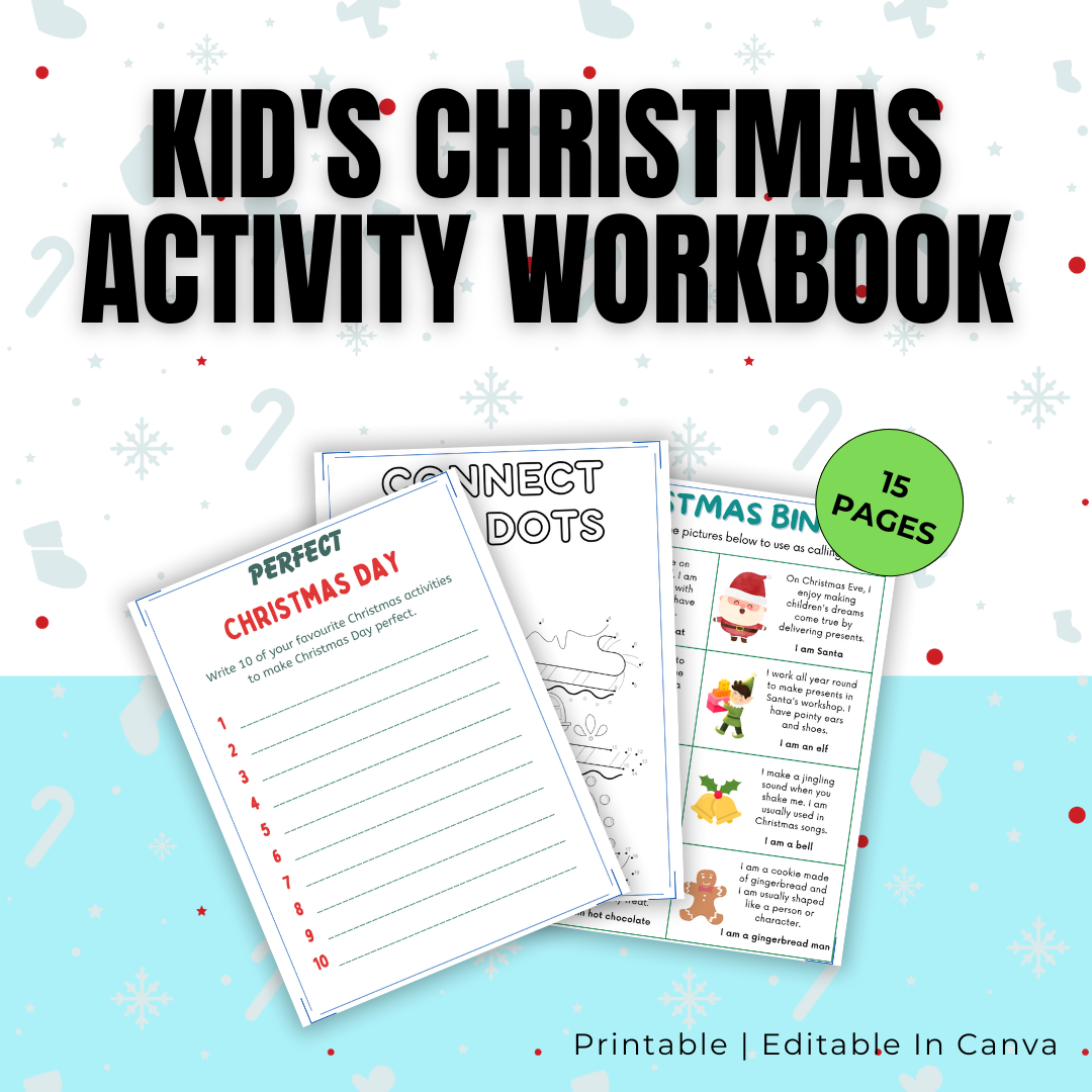 KIDS | Kids Christmas Activity Workbook | Editable in Canva