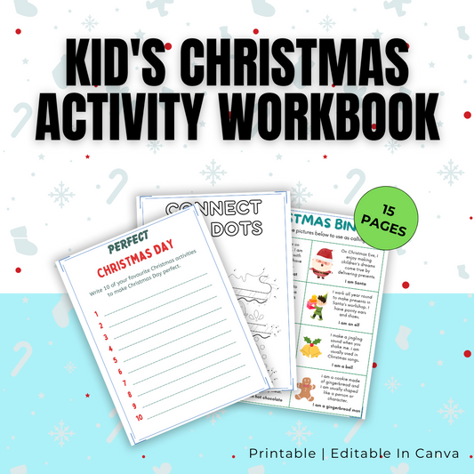 KIDS | Kids Christmas Activity Workbook | Editable in Canva