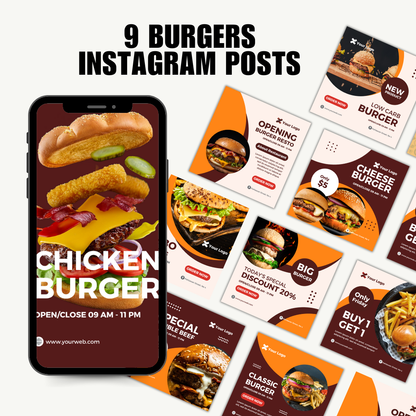 SOCIAL MEDIA | Burgers Instagram Posts | Canva Template