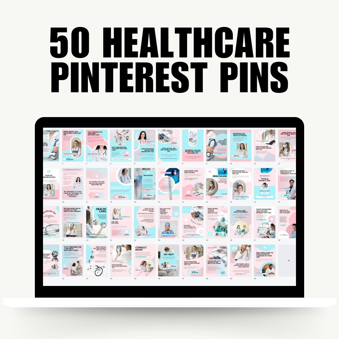 HEALTH | 50 Healthcare Pinterest Pins Template | Social Media Content