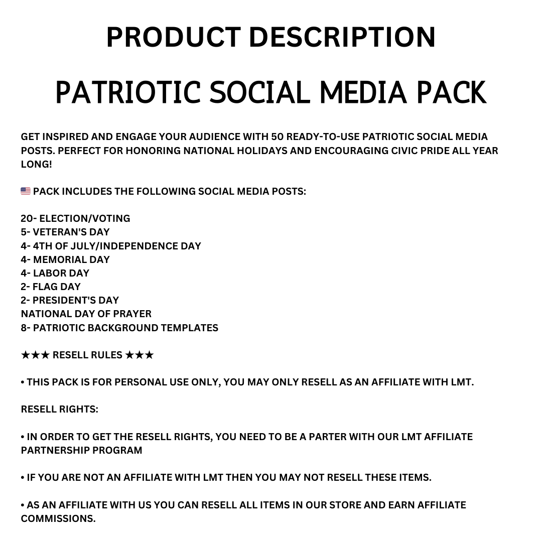 SOCIAL MEDIA | USA | Patriotic Social media pack | 50 Patriotic Square Instagram Posts