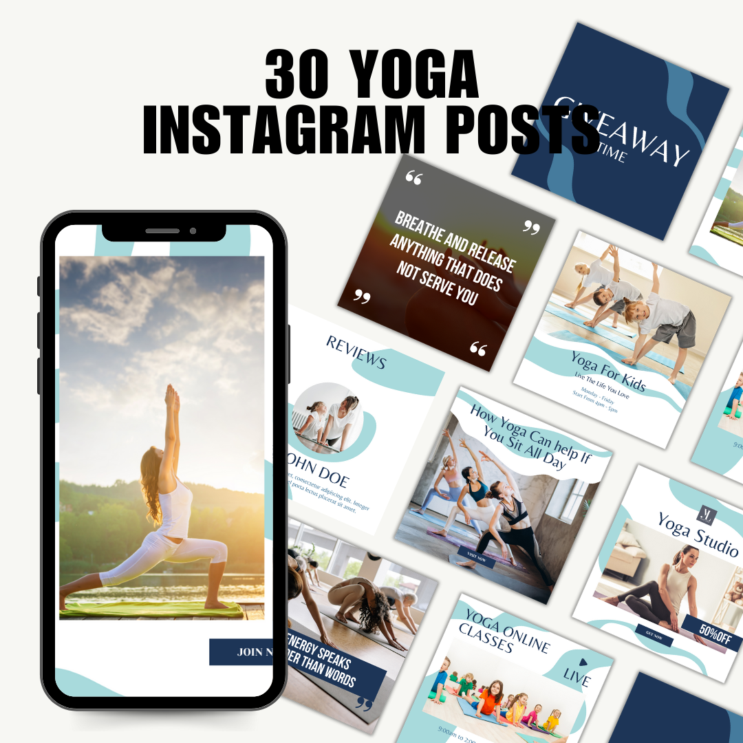 SOCIAL MEDIA | 30 YOGA INSTAGRAM POSTS | Canva Template