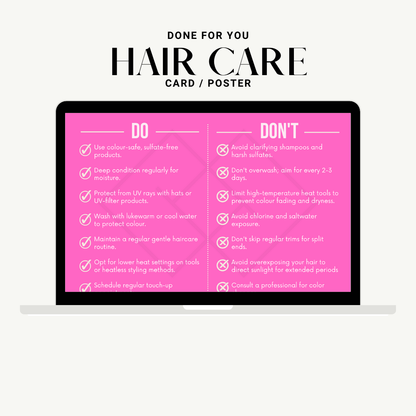 Hair Aftercare Card 2 Page Poster | Coloring | DFY Template | Beauty | PLR