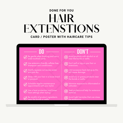 Hair Extensions Aftercare Card/Poster - 2 Pages| DFY Template | Beauty | PLR