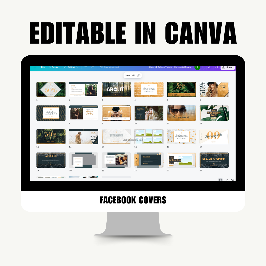 SOCIAL MEDIA | 78 Gold & Green Social Media Posts | Canva Template