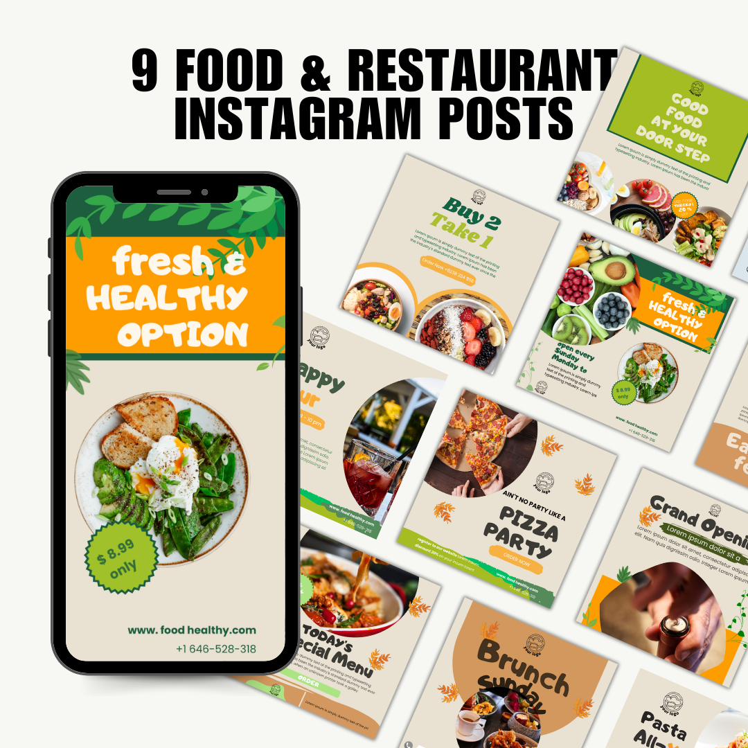 SOCIAL MEDIA | Healthy Food & Restaurant Posts | Canva Template