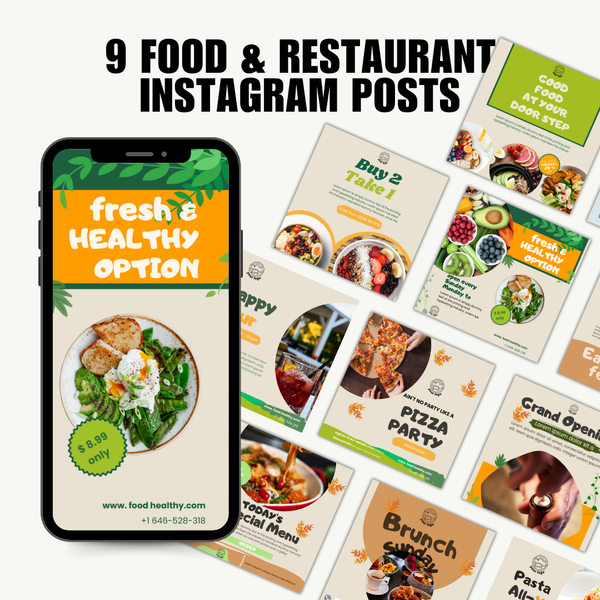 SOCIAL MEDIA Healthy Food & Restaurant Posts Canva Template Love
