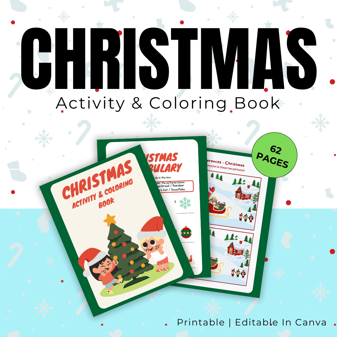 KIDS | Christmas Activity & Coloring Book | Editable in Canva