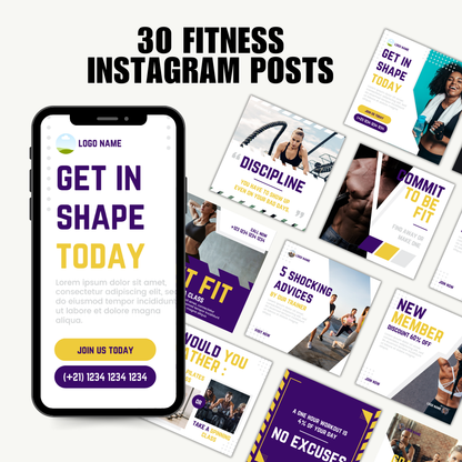 SOCIAL MEDIA | 30 FITNESS INSTAGRAM POSTS | Canva Template