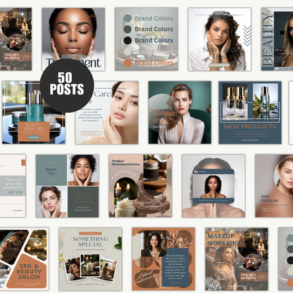 BEAUTY | SOCIAL MEDIA | 50 Beauty & Skincare Instagram Posts | Canva Template