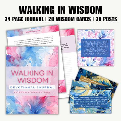 FAITH | Walking in Wisdom bundle | 34-Page Journal, 20 Wisdom Cards, and 30 Social Media Posts