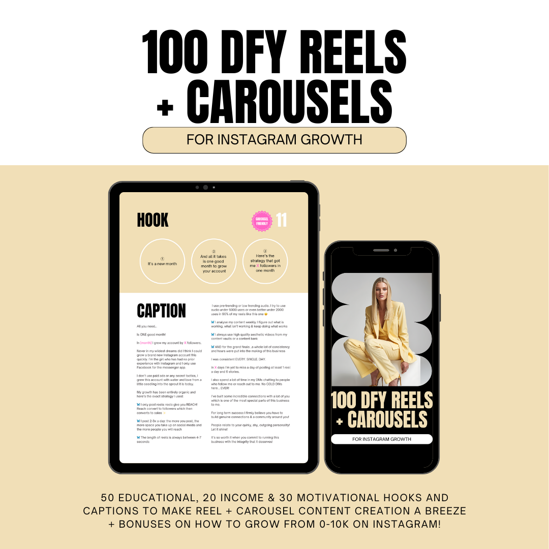 100 DFY reels and carousels for Instagram Growth - MRR/PLR included