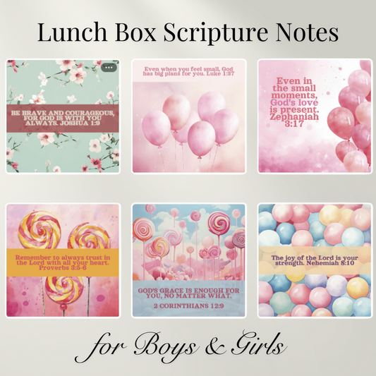 30 - 3x3 Lunch Box Scripture Notes | Girl Themed | Faith