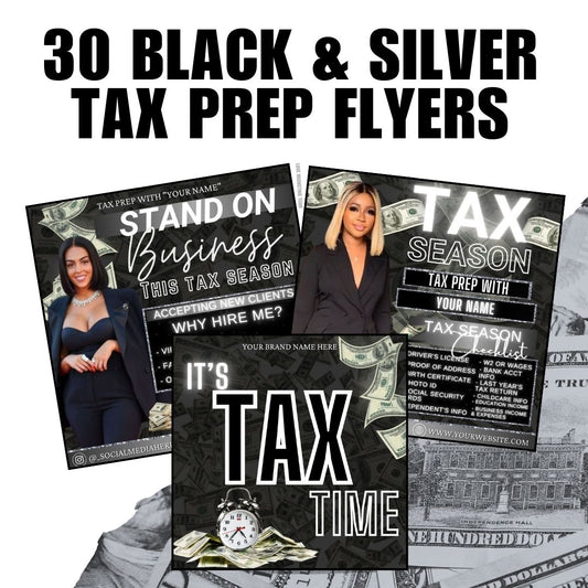 SOCIAL MEDIA | 30 Black & Silver Tax Prep Flyers