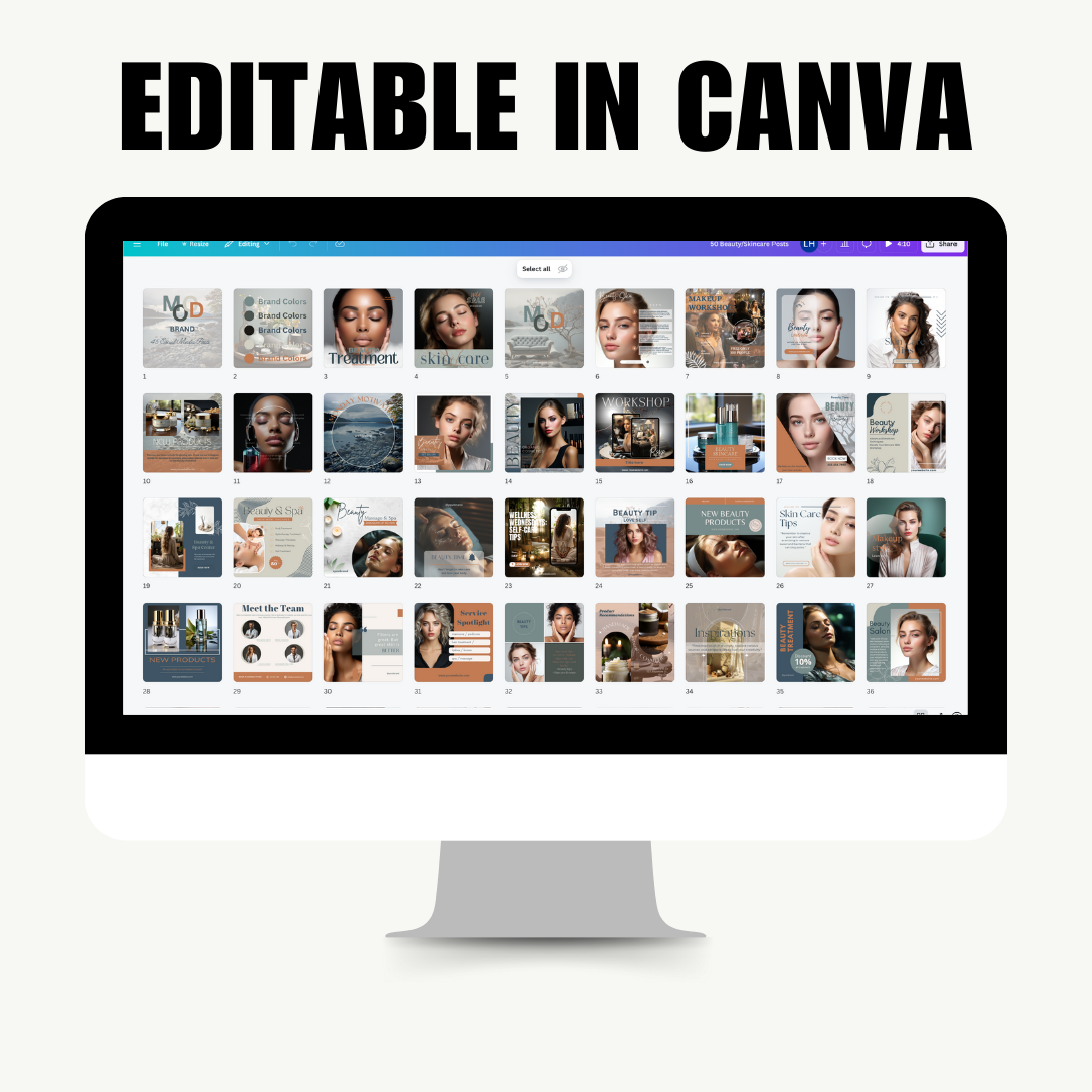 BEAUTY | SOCIAL MEDIA | 50 Beauty & Skincare Instagram Posts | Canva Template