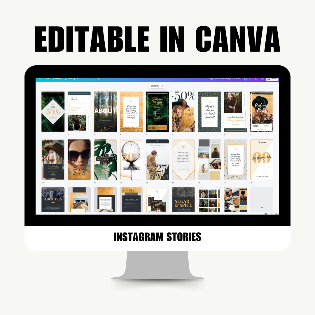 SOCIAL MEDIA | 78 Gold & Green Social Media Posts | Canva Template