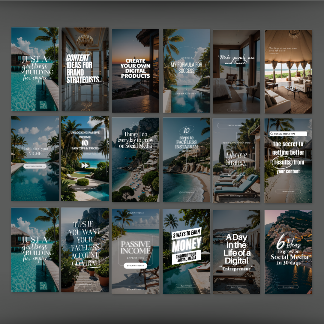 50 Luxury Travel Reel Covers - With Photos + My Mockups (Listing Images)