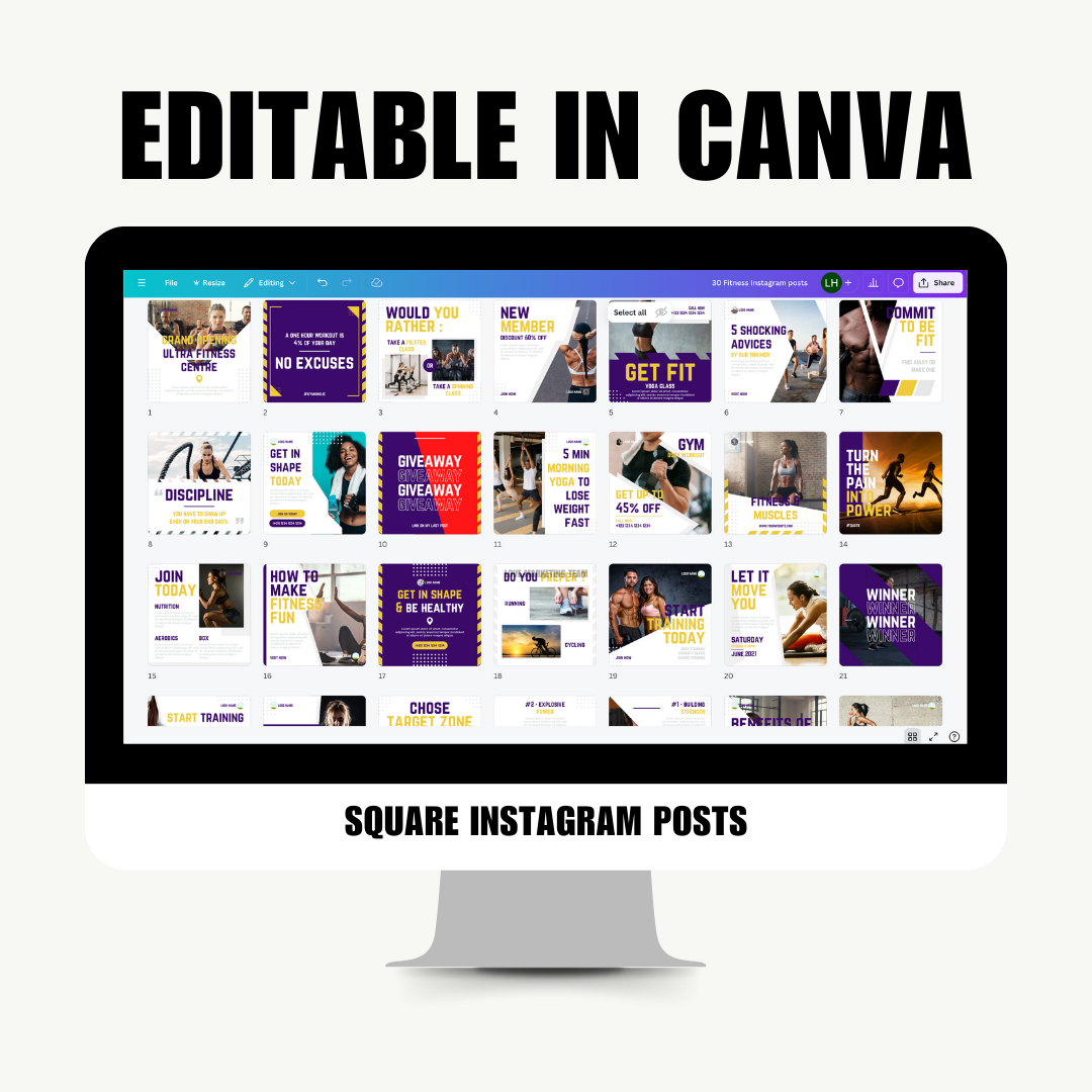 SOCIAL MEDIA | 30 FITNESS INSTAGRAM POSTS | Canva Template