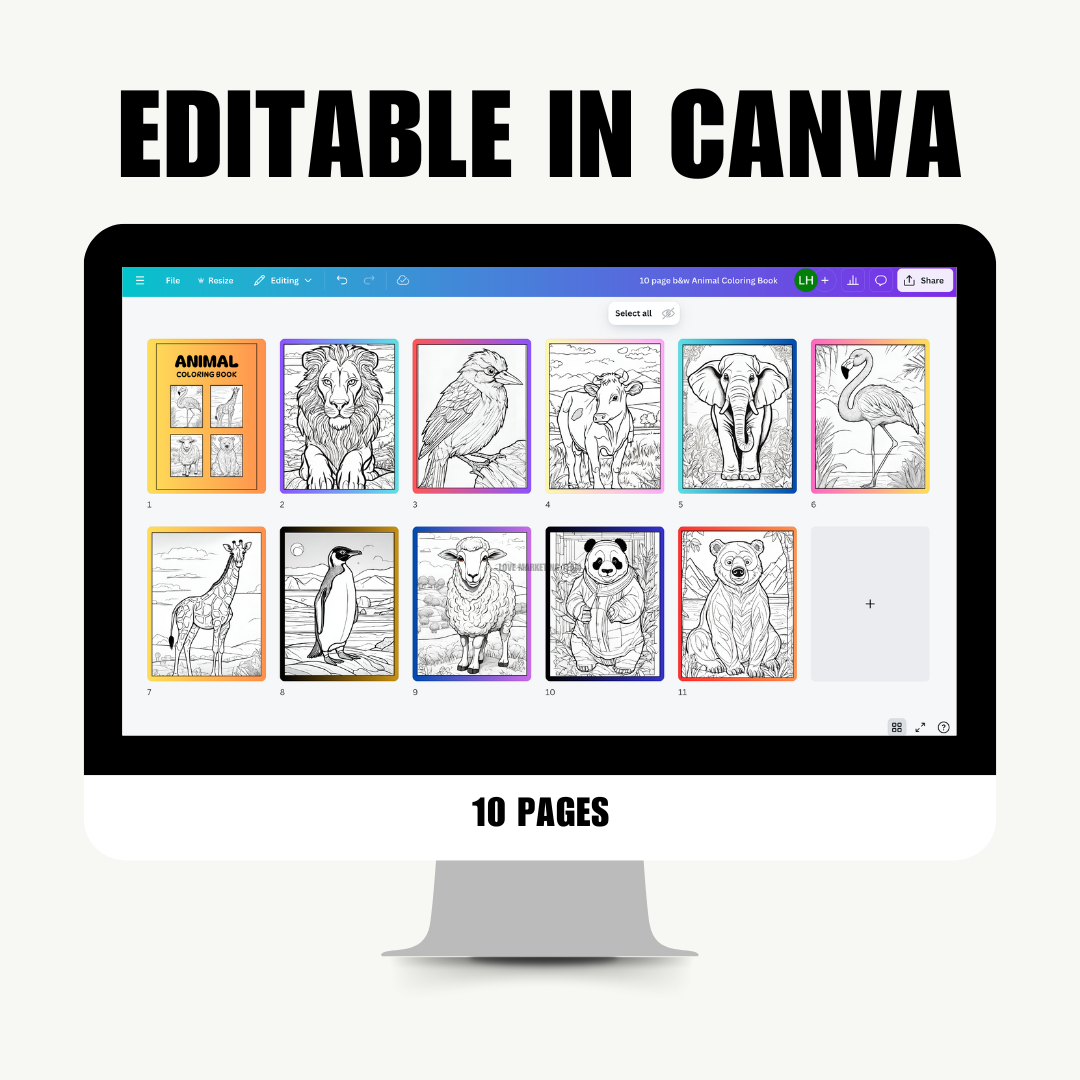 KIDS | Animal Coloring Book | 10 pages | Canva Template