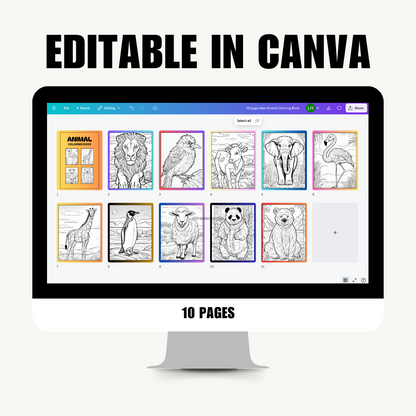 KIDS | Animal Coloring Book | 10 pages | Canva Template