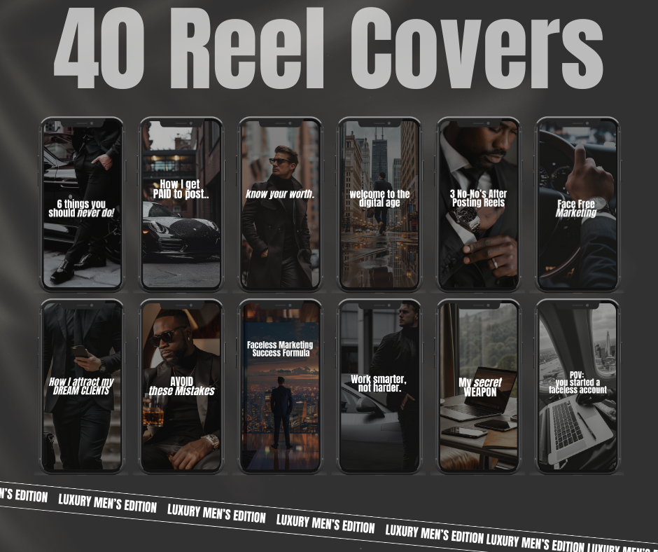 Vol 2 Luxury Mens Reels, Captions,  Hooks & Covers With Photos & Mockups | MRR Master Resell Rights