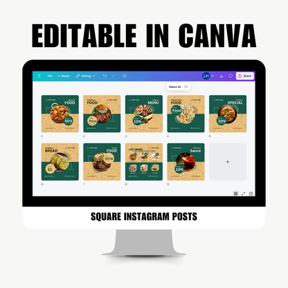 SOCIAL MEDIA | Food & Restaurant Posts (Green/Yellow style) | Canva Template