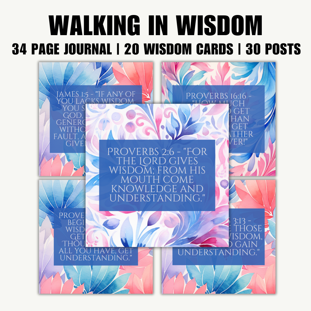 FAITH | Walking in Wisdom bundle | 34-Page Journal, 20 Wisdom Cards, and 30 Social Media Posts