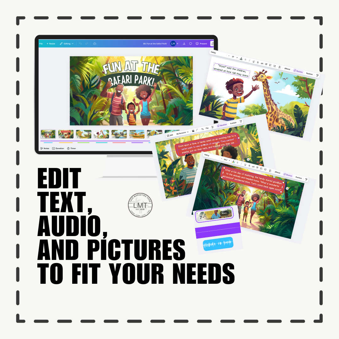 KIDS | "Fun at the Safari Park!" | Editable Story-book with Audio | Canva Free