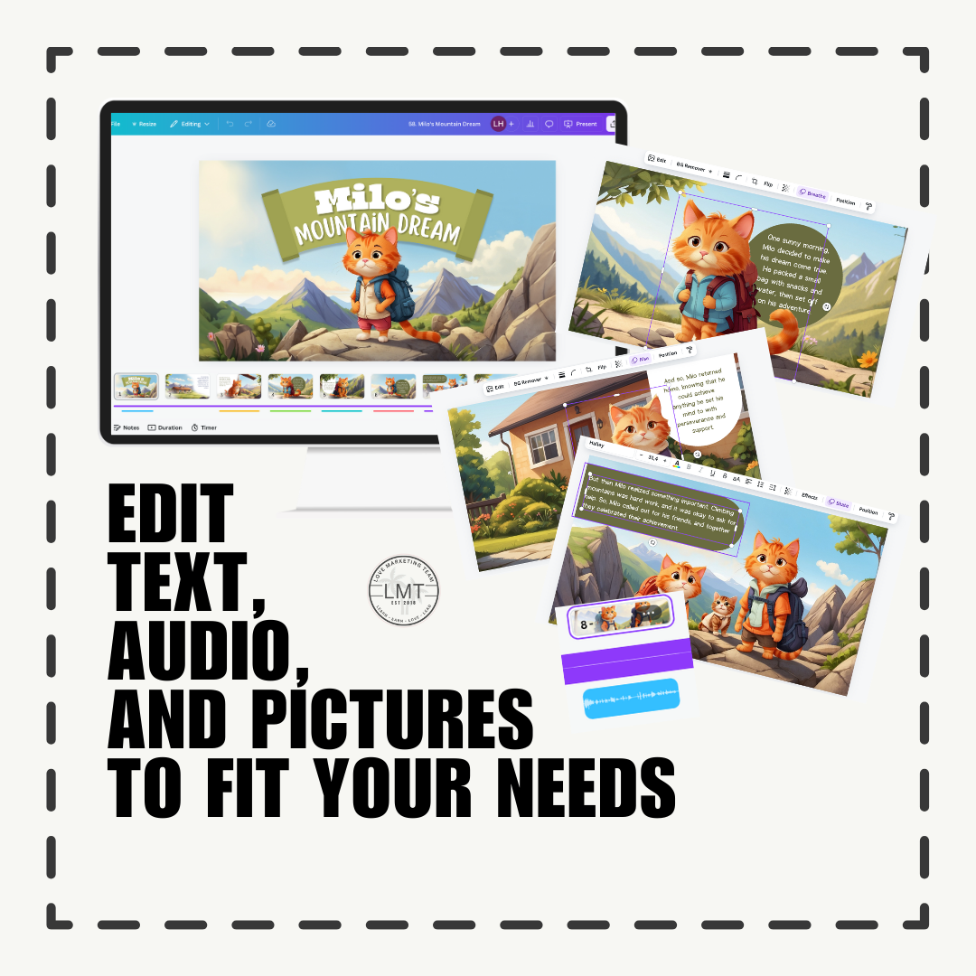 KIDS | "Milo's Mountain Dream" | Editable Story-book with Audio | Canva Free