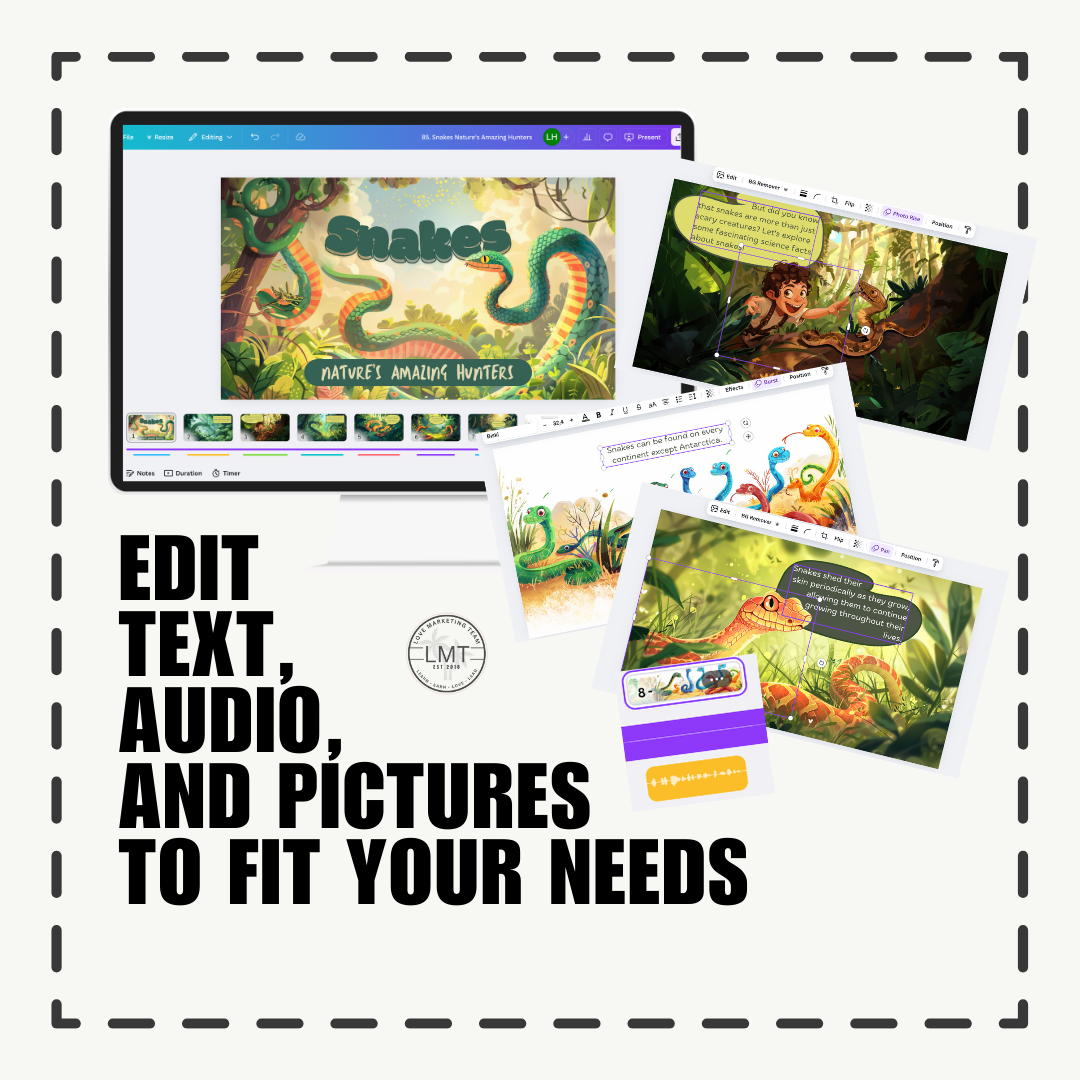 KIDS | "Snakes Nature's Amazing Hunters" | Editable Story-book with Audio | Canva Free