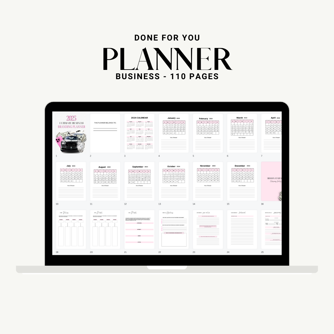 2025 BUSINESS BRANDING PLANNER  110 pages | DFY Template | Beauty | PLR