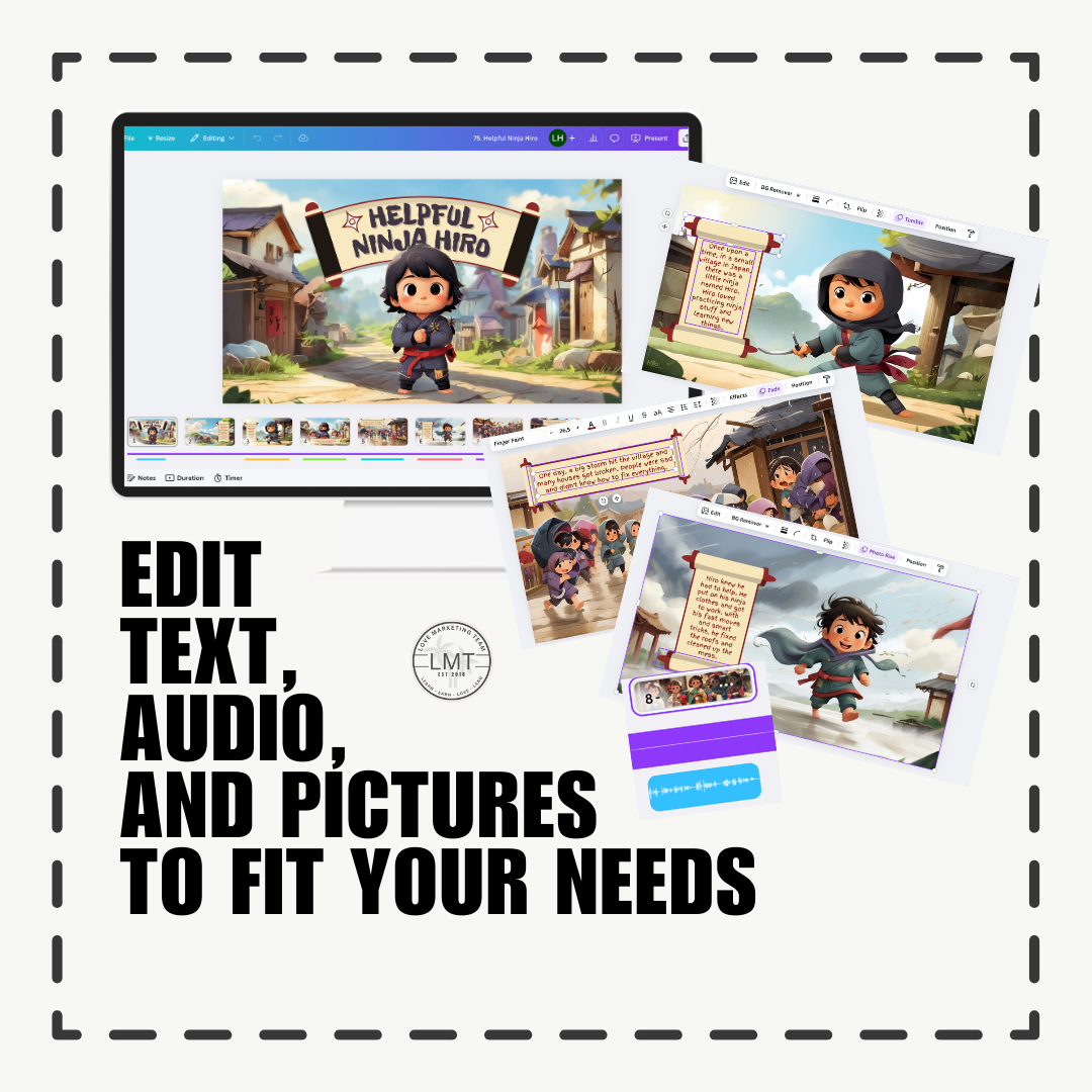 KIDS | "Helpful Ninja Hiro " | Editable Story-book with Audio | Canva Free