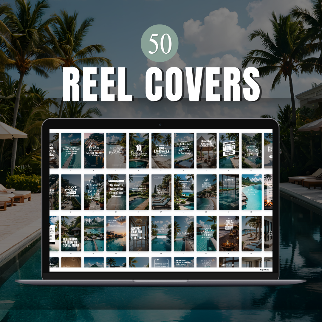 50 Luxury Travel Reel Covers - With Photos + My Mockups (Listing Images)