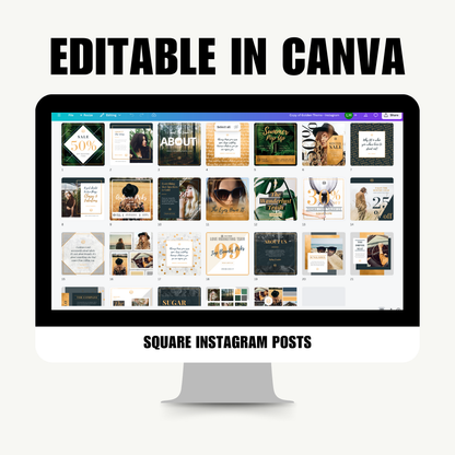 SOCIAL MEDIA | 78 Gold & Green Social Media Posts | Canva Template