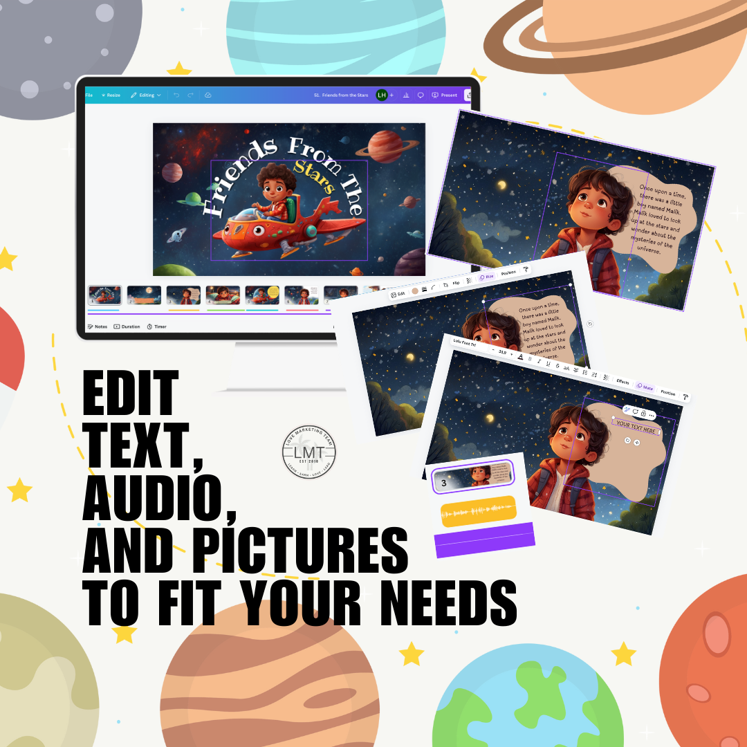 KIDS | "Friends from the stars" | Editable Story-book with Audio | Editable in Canva