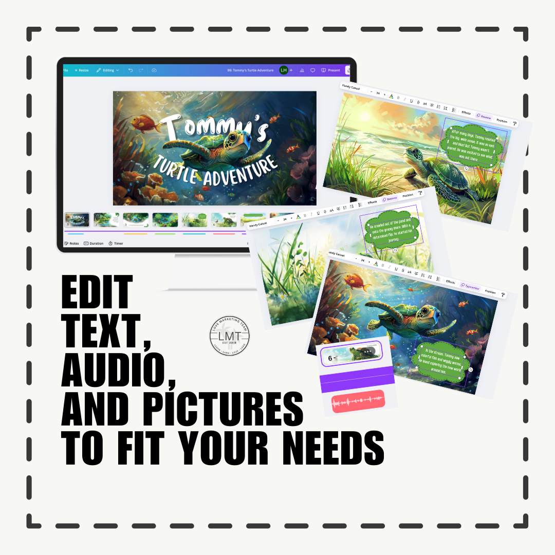 KIDS | "Tommy's Turtle Adventure" | Editable Story-book with Audio | Canva Free