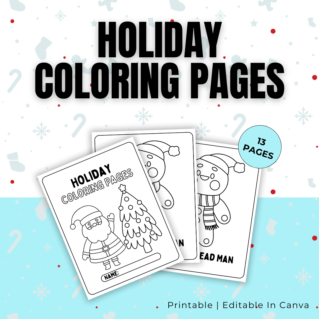 KIDS | Holiday Coloring Pages | Editable in Canva