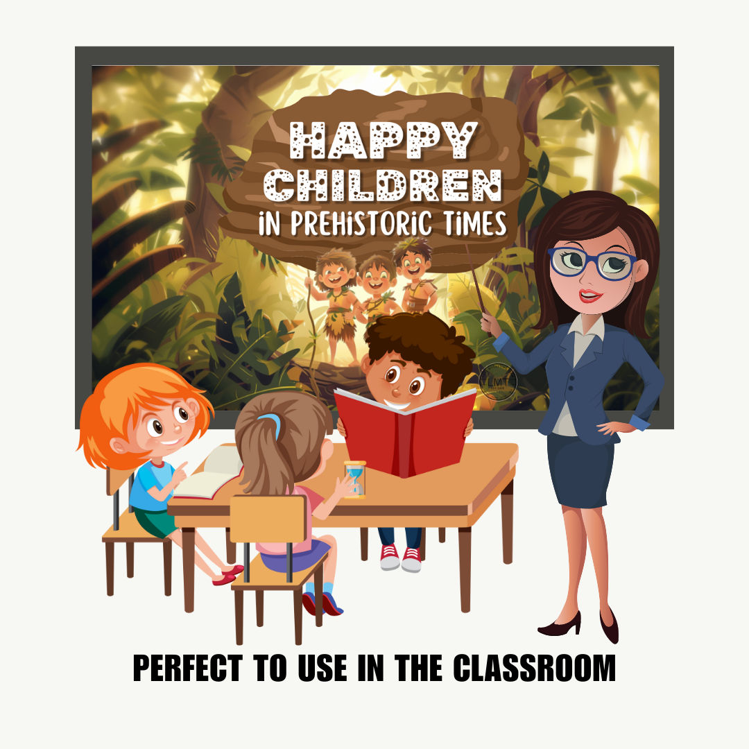 KIDS | "Happy Children in Prehistoric Times" | Editable Story-book with Audio | Canva Free