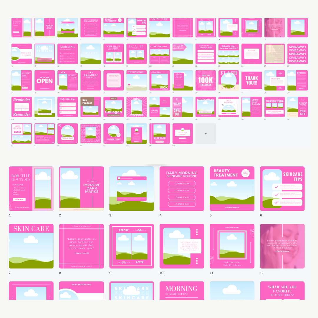 60 Pink Beauty Instagram Post Templates | DFY | Master Resell Rights | PLR/MRR