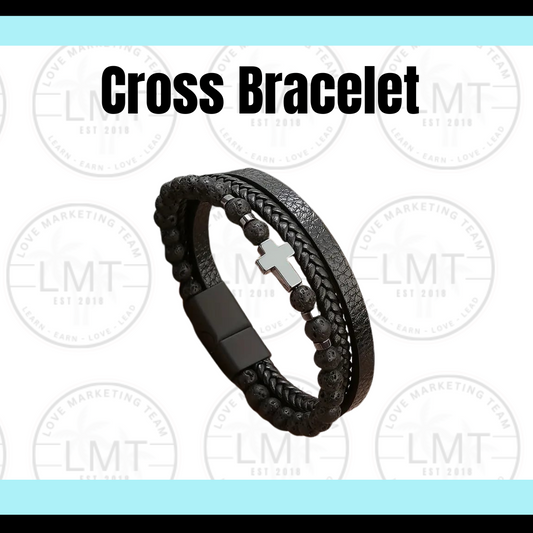 MEN | Cross and volcanic stone bracelet (black)