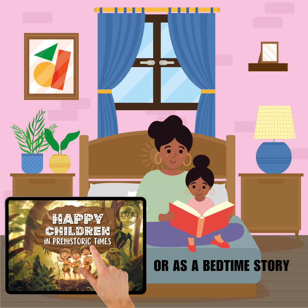 KIDS | "Happy Children in Prehistoric Times" | Editable Story-book with Audio | Canva Free