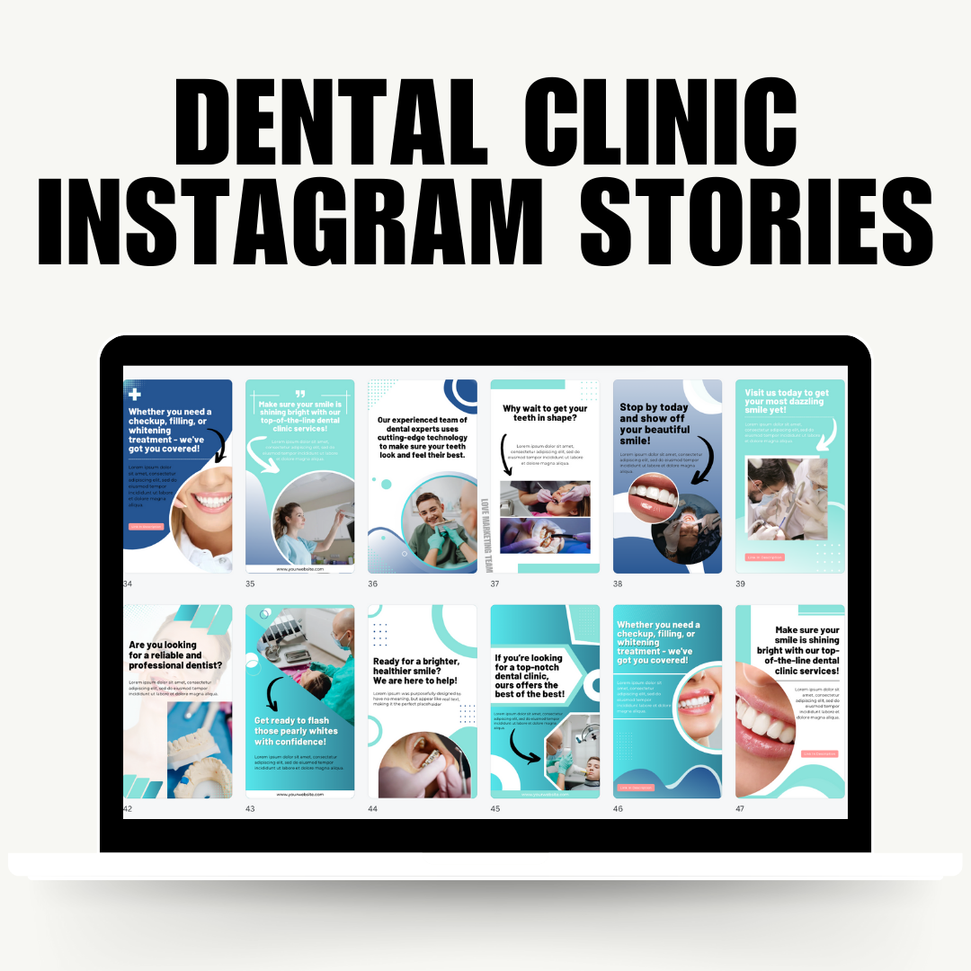 HEALTH | Dental Clinic Instagram Template | Dentist Social Media Content | 51 Stories