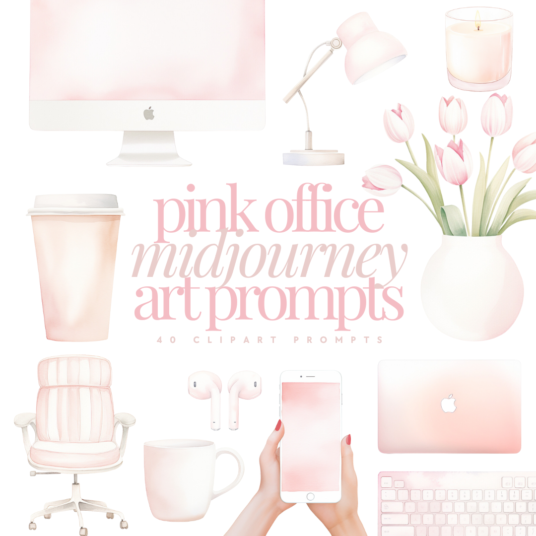 Midjourney AI | Pink Office Art Prompts | 40 clipart prompts | MRR/PLR