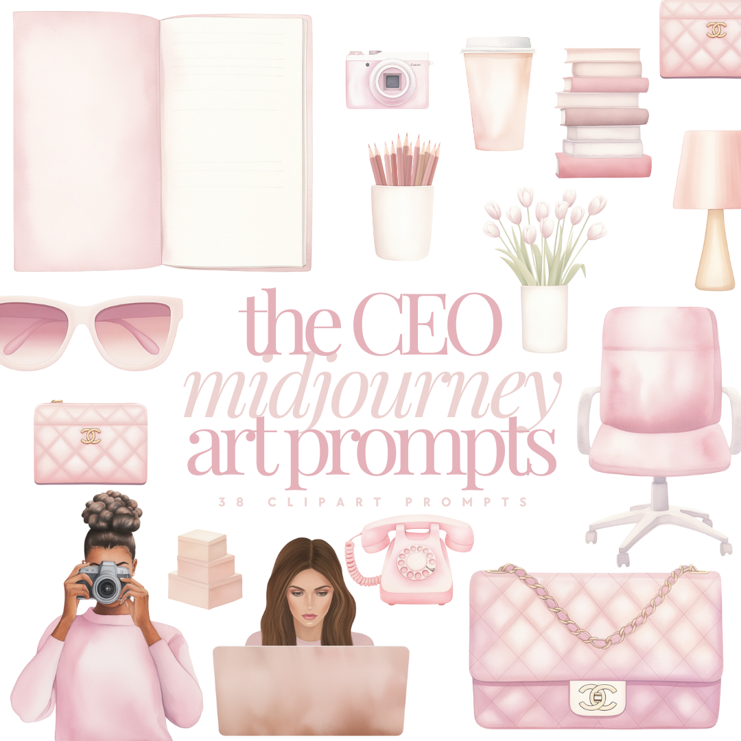 Midjourney AI | The Pink CEO Art Prompts | 38 clipart prompts | MRR/PLR