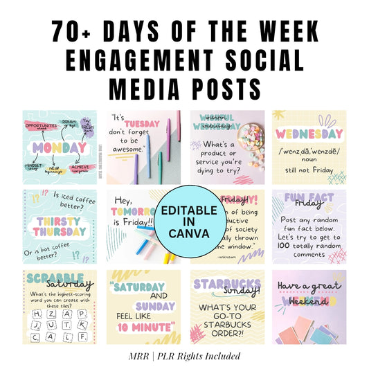 SOCIAL MEDIA | 70+ Days of the Week Engagement Social Media Posts