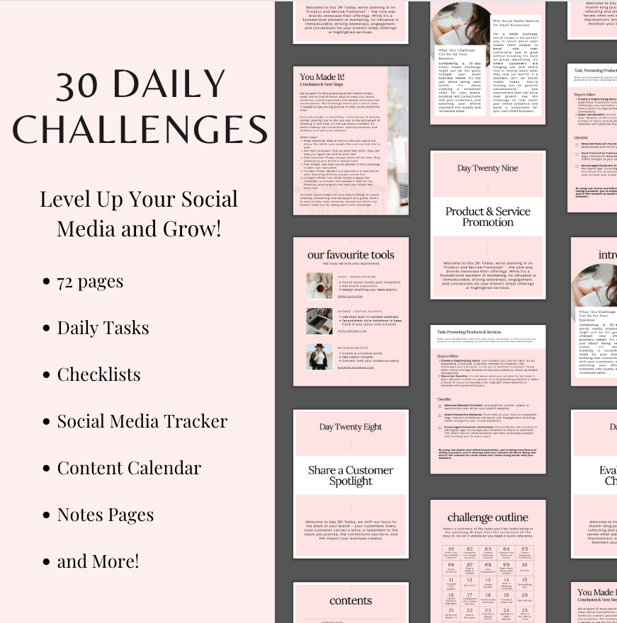 30 Day Social Media Kit Challenge + Workbook (72 pages)