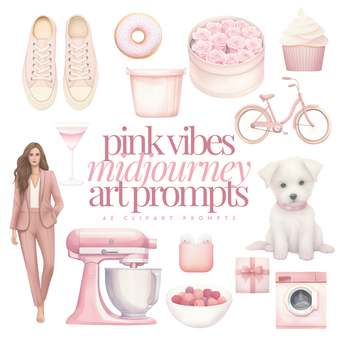 Midjourney AI | Pink Vibes Art Prompts | 42 clipart prompts | MRR/PLR