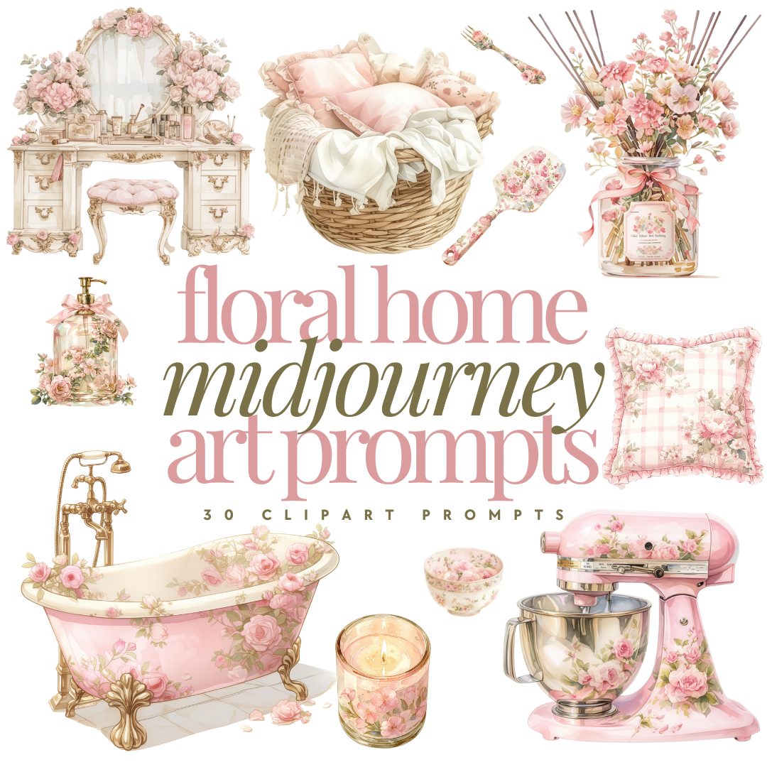 Midjourney AI | Floral Home Art Prompts | 30 clipart prompts | MRR/PLR